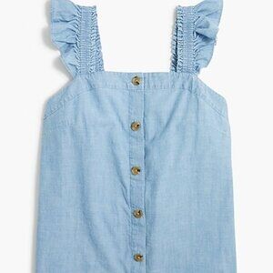 J. Crew Factory Light Blue Button-Down Top with Ruffle Straps